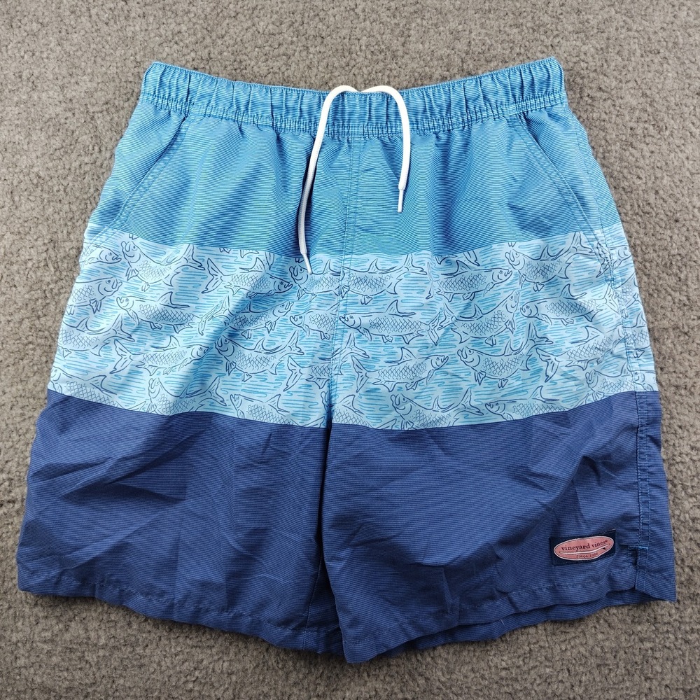 Vineyard Vines Chappy Trunk Fish Print Blue Size Meidum Mesh Net Lined